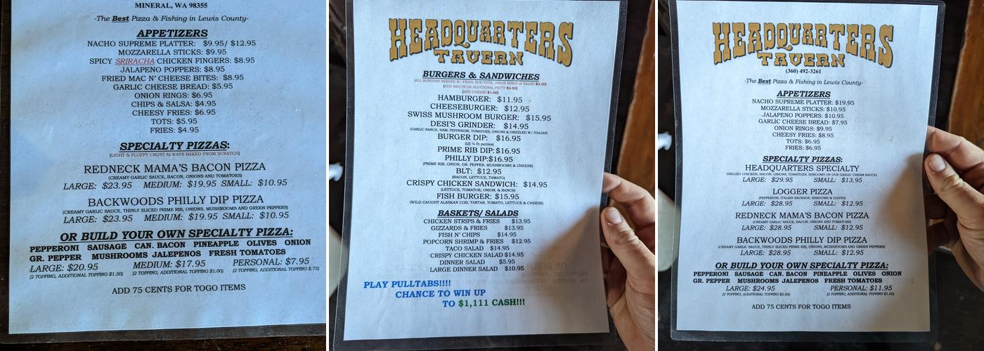 Headquarters Tavern Menu