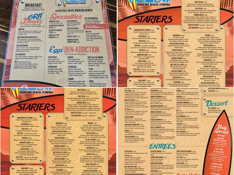 The Reef Bar and Grill Menu