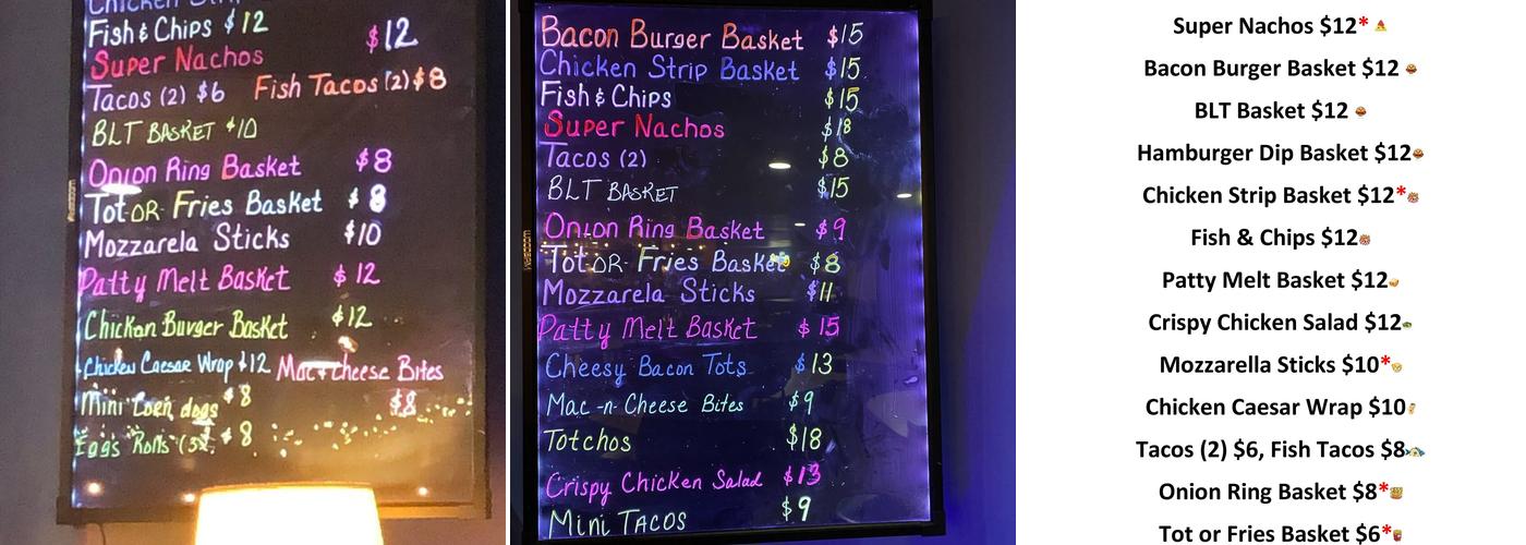 Wenas Creek Saloon Inc Menu