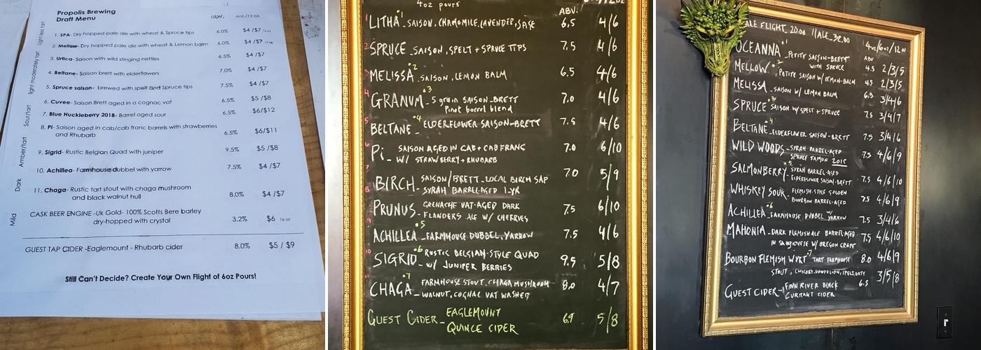 Propolis Brewing Menu