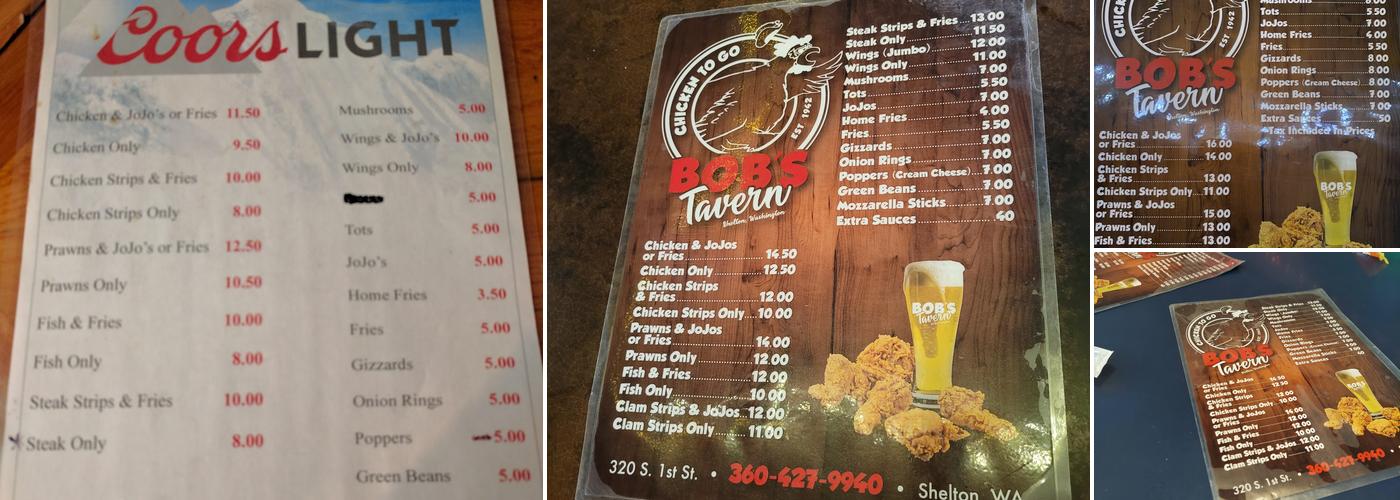 Bobs tavern Menu