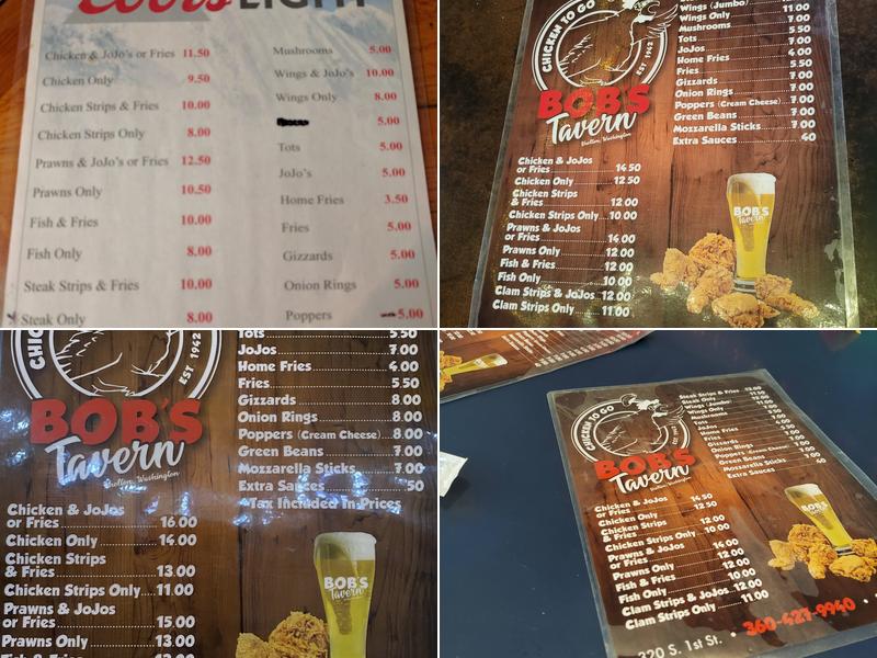Bobs tavern Menu