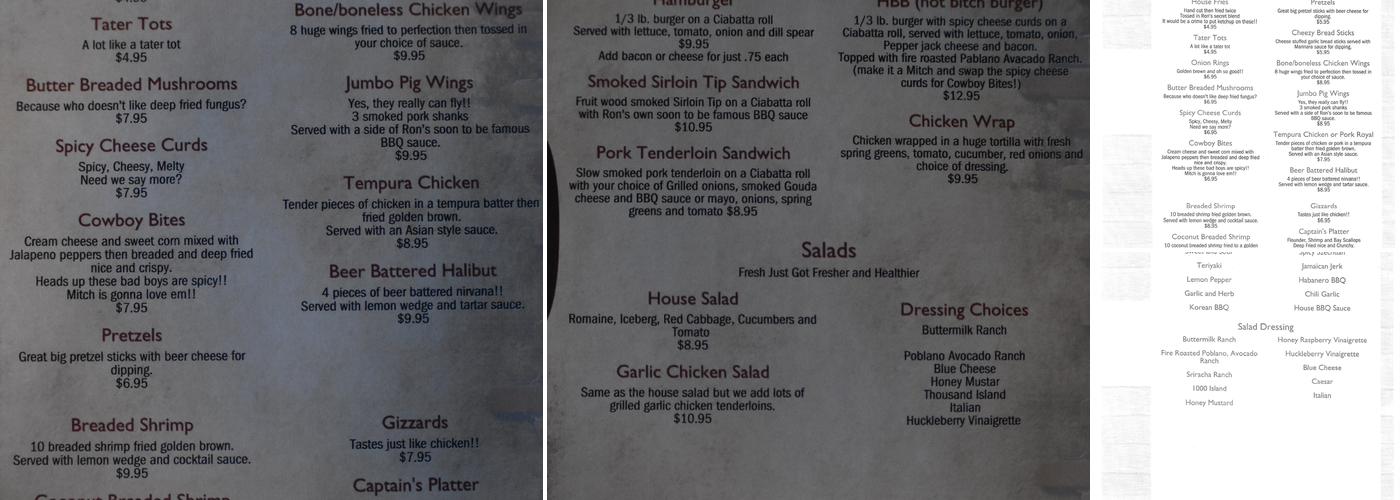 Alibi Tavern Menu
