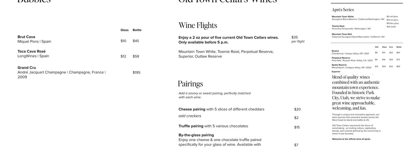 Old Town Cellars Menu