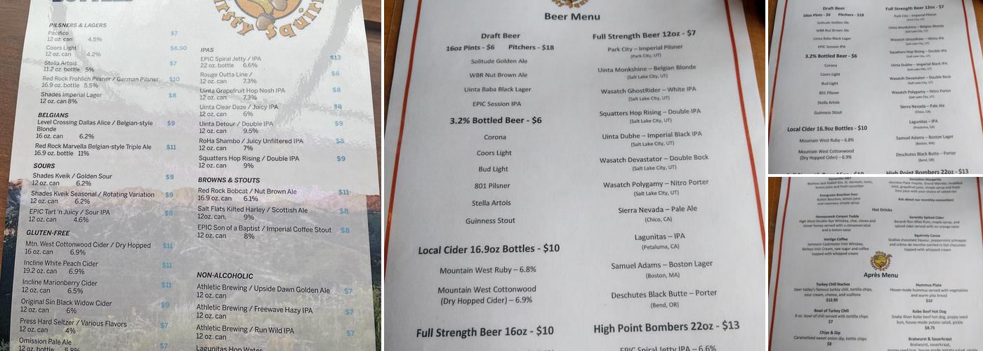 The Thirsty Squirrel Menu