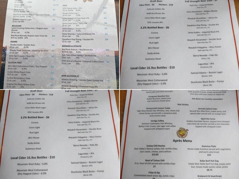 The Thirsty Squirrel Menu