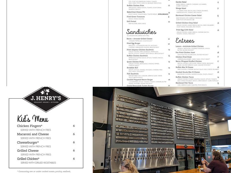 J. Henry's Draught House + Kitchen Menu