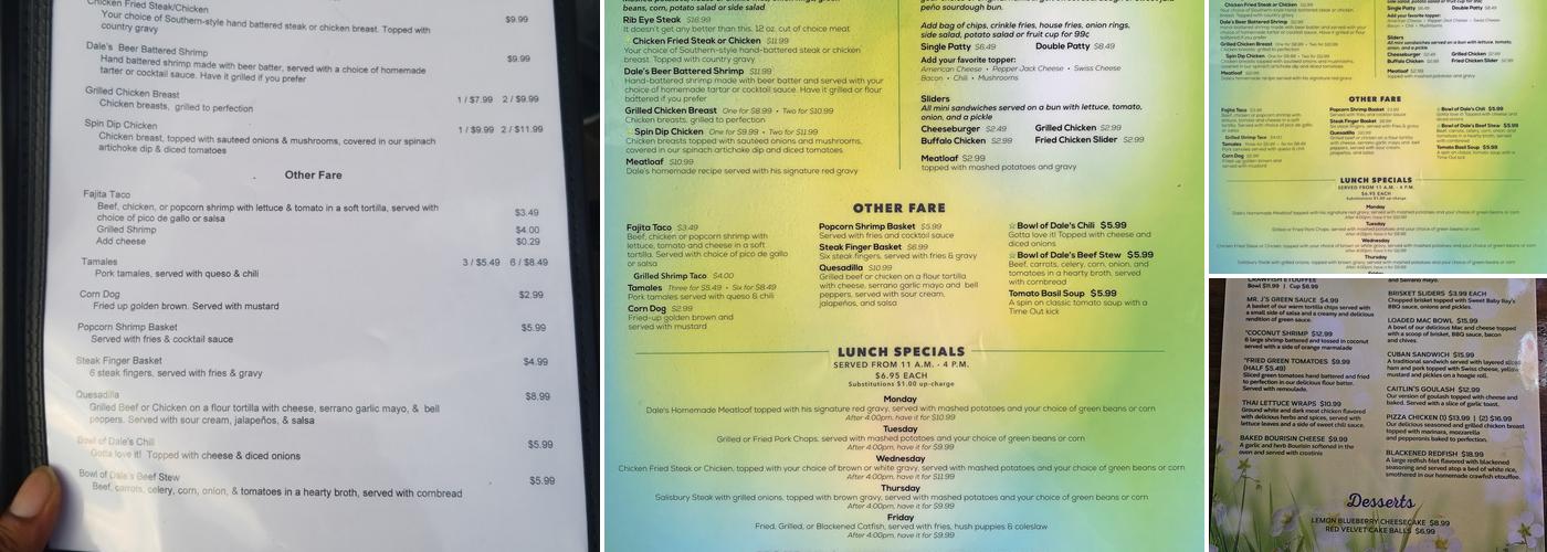 Timeout Tavern Menu