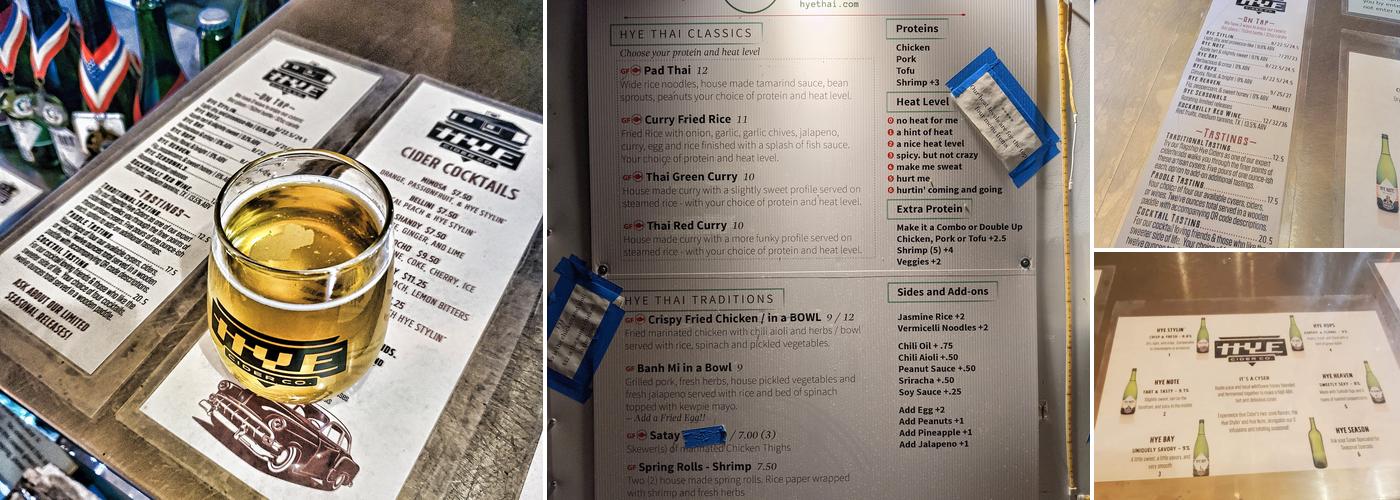 Hye Cider Company Menu