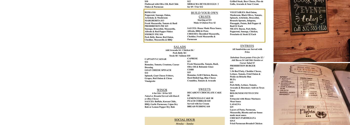 Prohibition Texas Menu