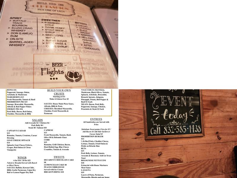 Prohibition Texas Menu