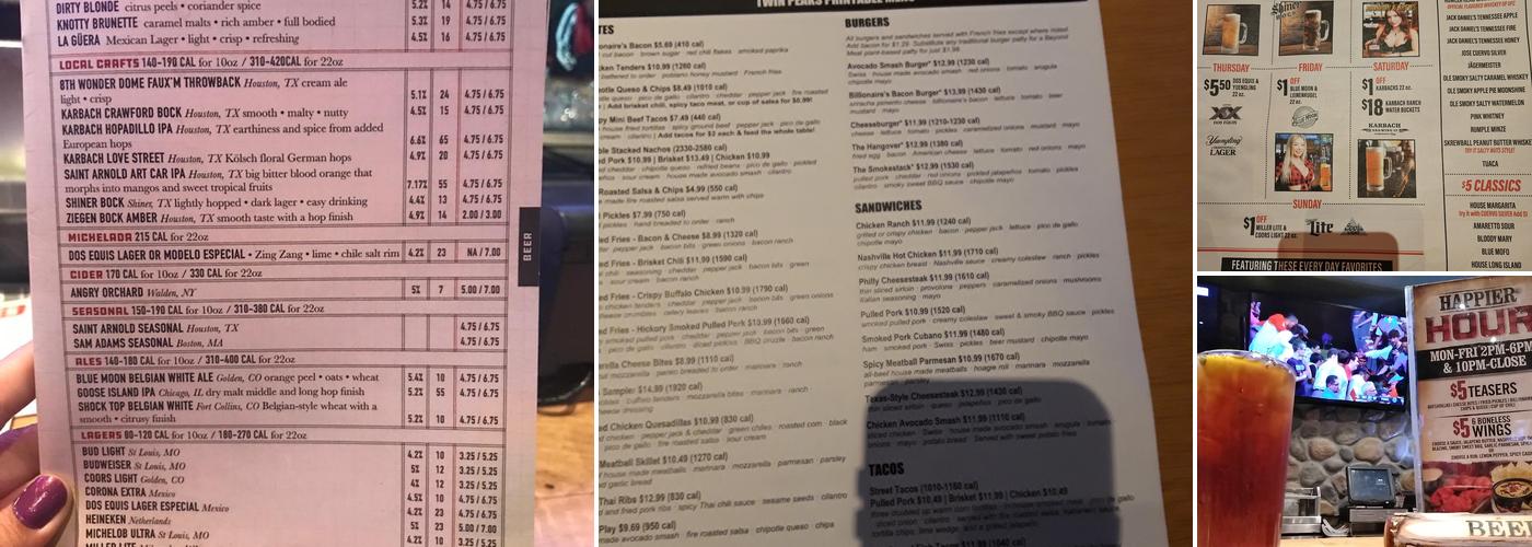 Twin Peaks Menu
