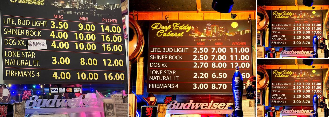 Deep Eddy Cabaret Menu