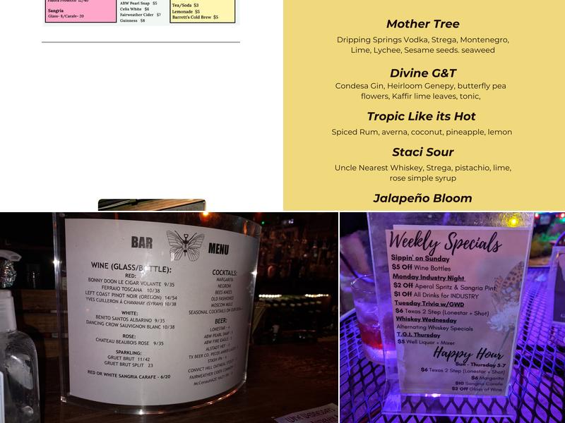 The Butterfly Bar @ The VORTEX Menu