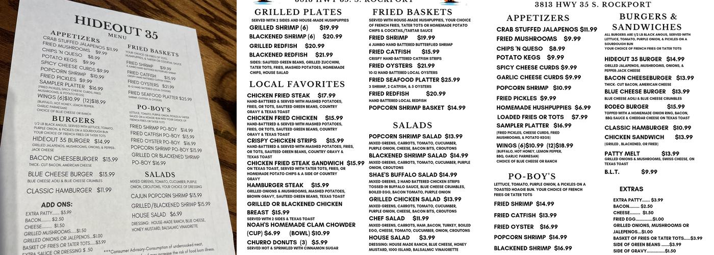 Hideout 35 Menu