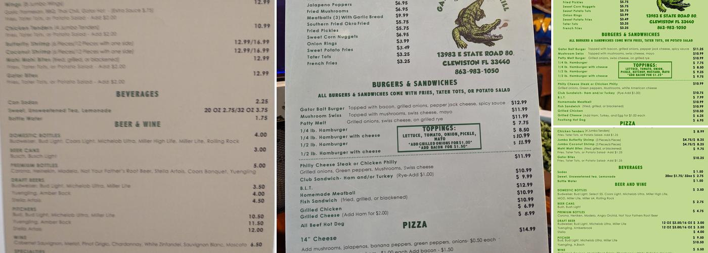 Al's Gator Bait Pub & Grill Menu