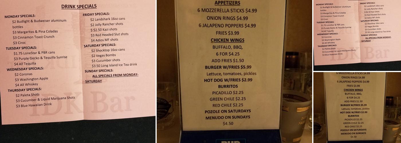 IDK Bar Menu