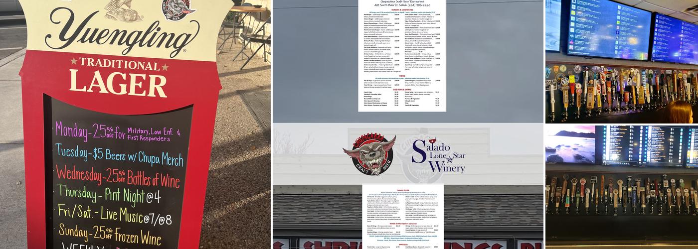 Salado Lone Star Winery & Chupacabra Craft Beer Menu