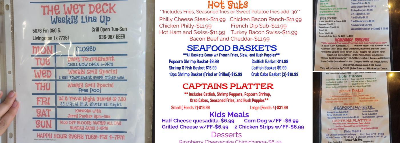 Wet Deck Bar & Grill Menu