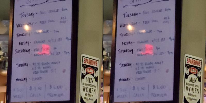 Sparrows Tavern/package store Menu