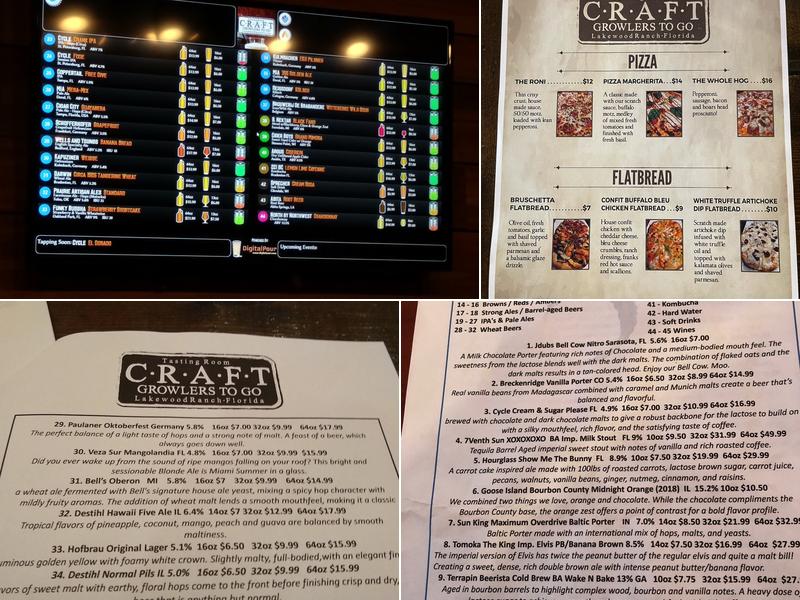 Craft Growlers To Go & Tasting Room Menu