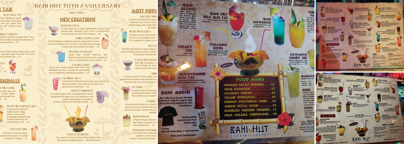 Bahi Hut Tiki Cocktail Lounge Menu