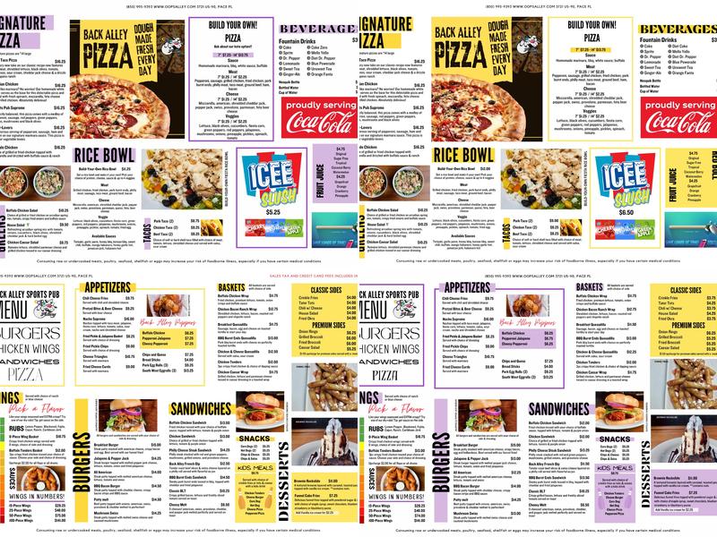 Back Alley Sports Pub Menu