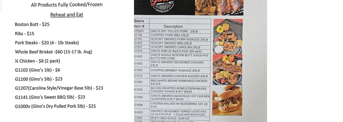 Gino's Bar-B-Q Menu
