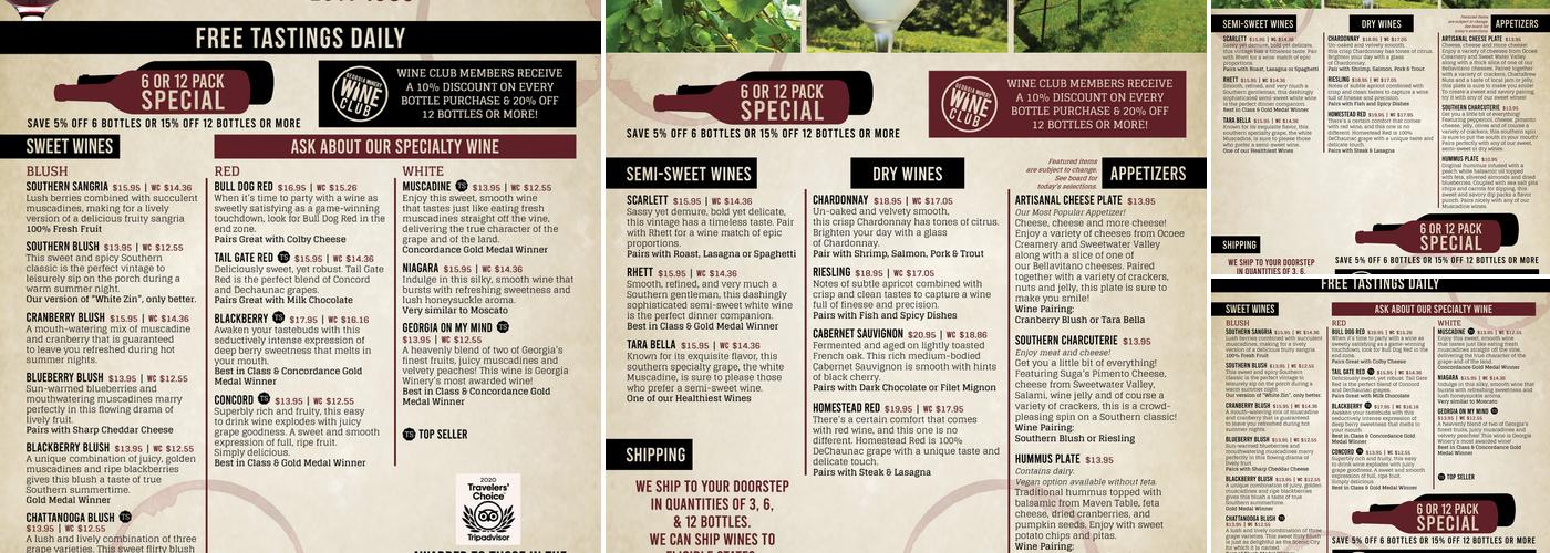 Georgia Winery Menu
