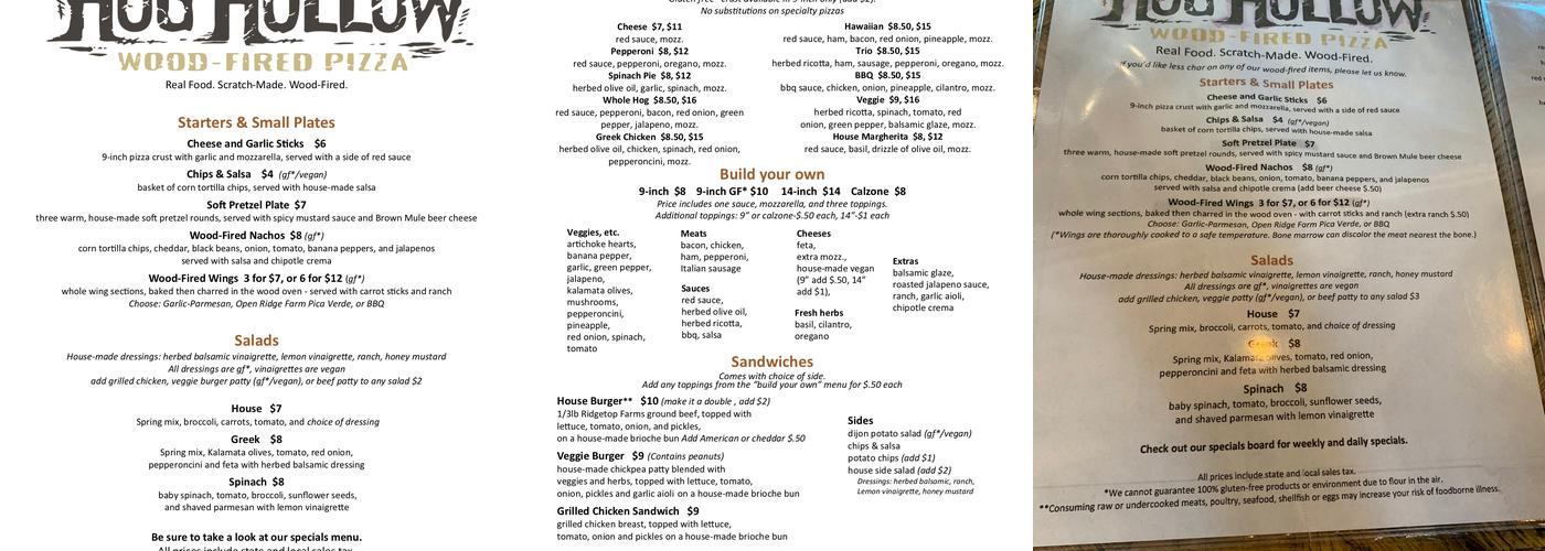 Homeplace Beer Company Menu