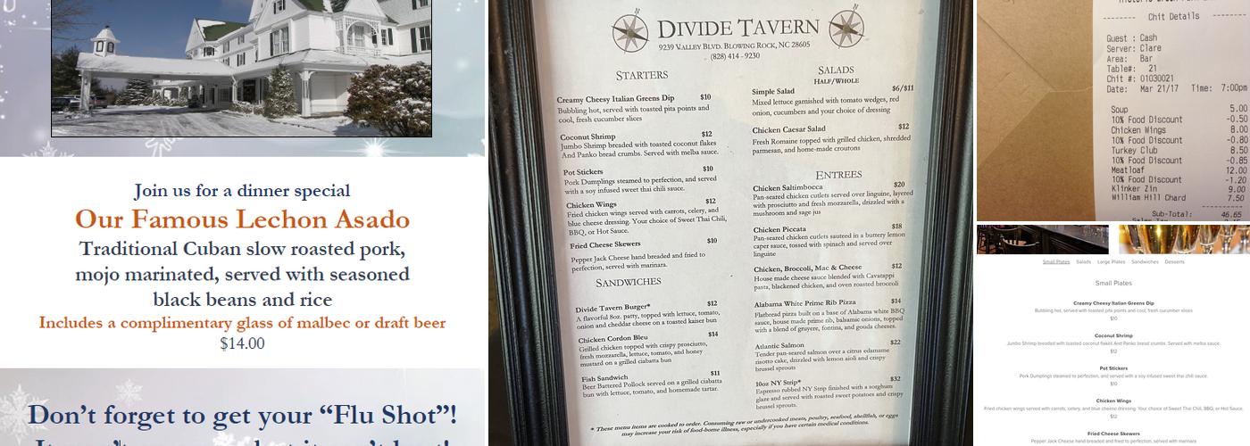 The Divide Tavern at The Green Park Inn Menu