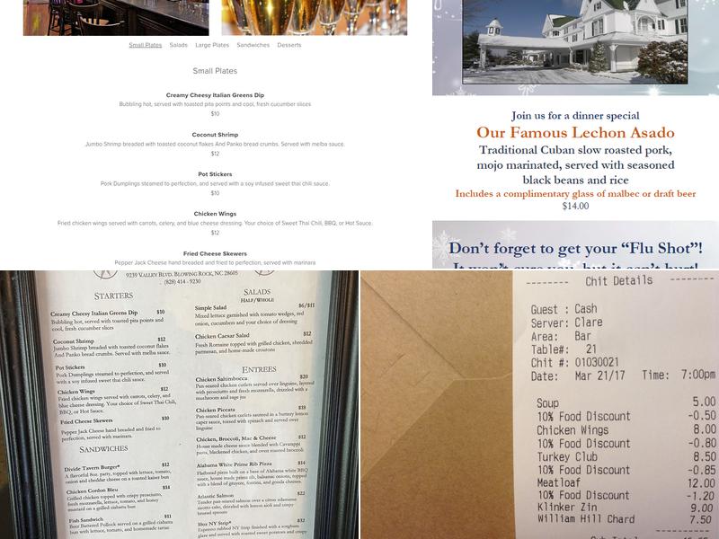 The Divide Tavern at The Green Park Inn Menu