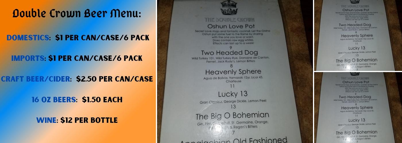 The Double Crown Menu