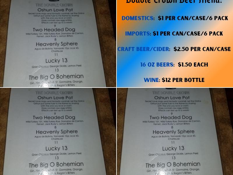 The Double Crown Menu
