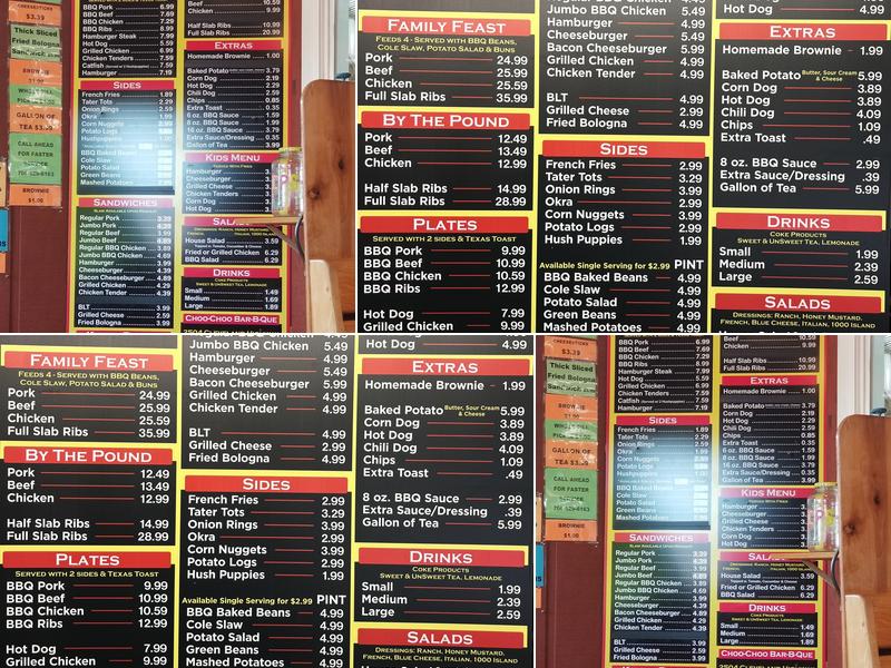 Choo-Choo Bar B-Que Menu