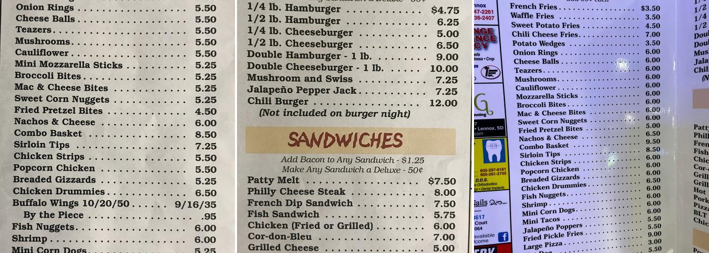 Only One Lounge Menu