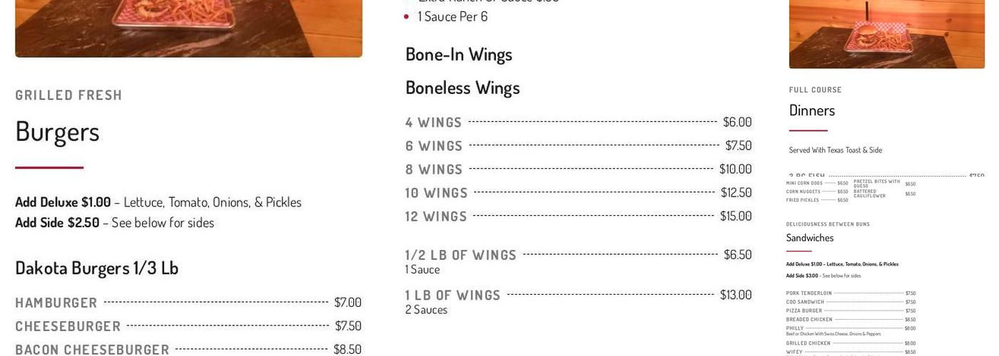 The Yard Bar & Grill Menu