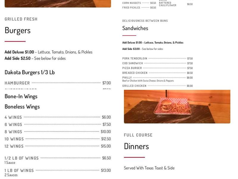 The Yard Bar & Grill Menu