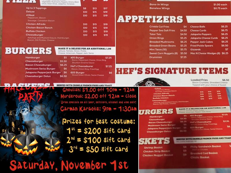 Hef's Bar and Grill Menu