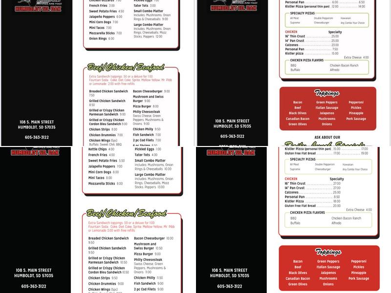 Main Street Humboldt Bar Menu