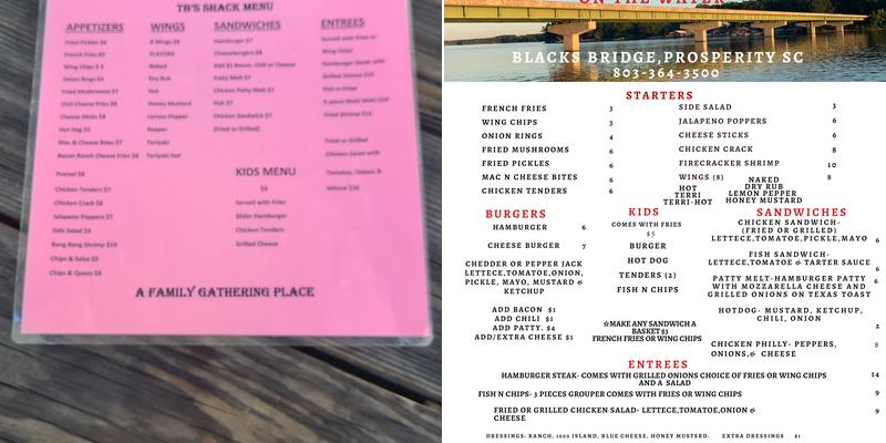TB's Shack Menu