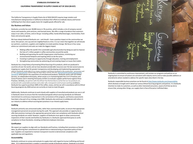 Starbucks Coffee Menu