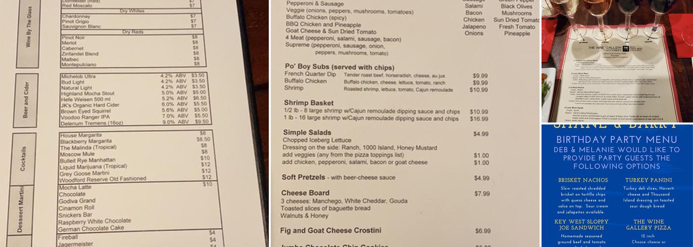 The Wine Gallery Menu