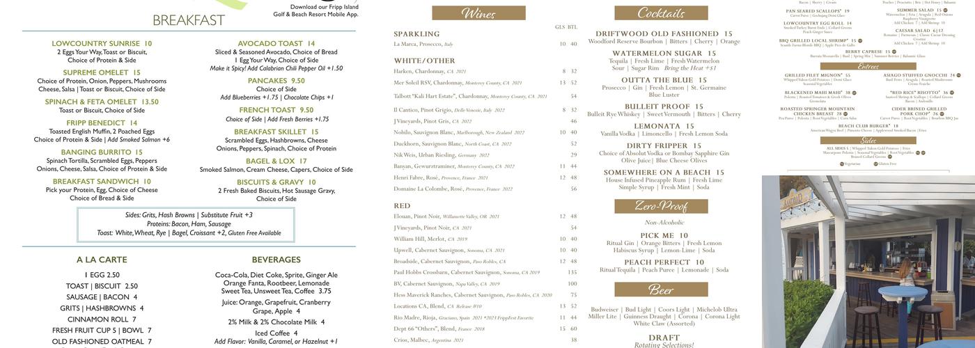 The Sandbar Menu
