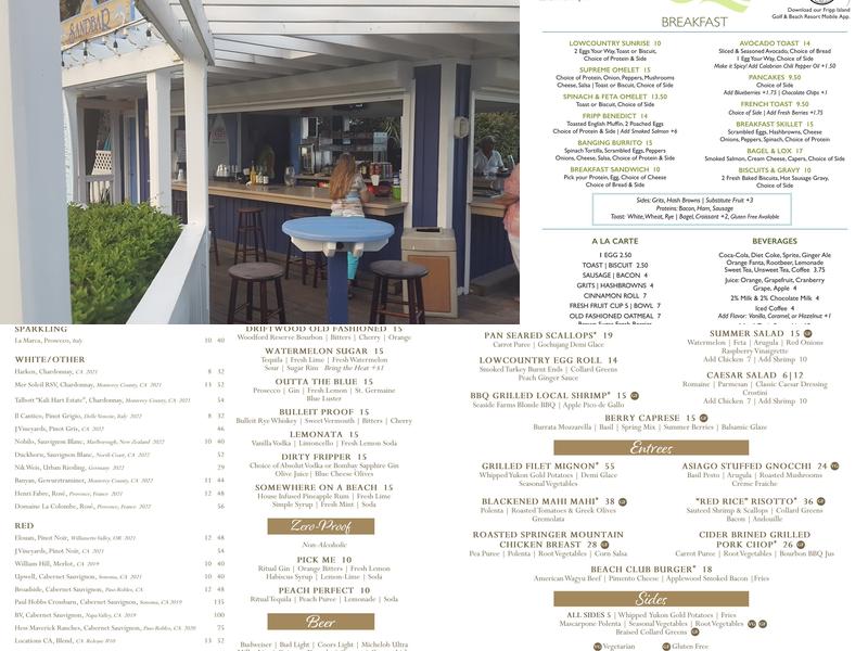 The Sandbar Menu