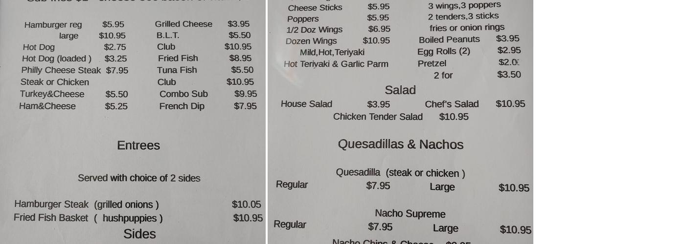 Windjammer Pub Menu