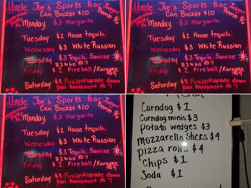 Uncle Joe's Sports Bar LLC Menu