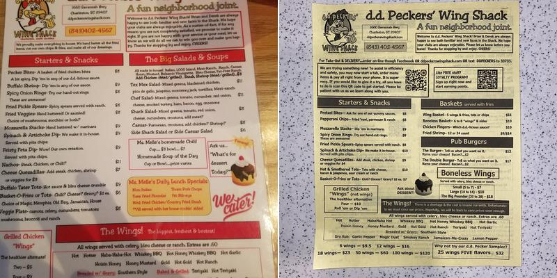 d.d. Peckers' Wing Shack Menu