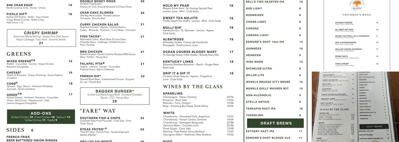 The Ryder Cup Bar Menu