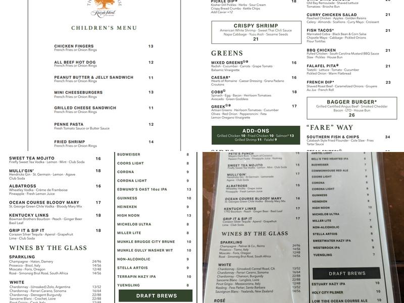 The Ryder Cup Bar Menu